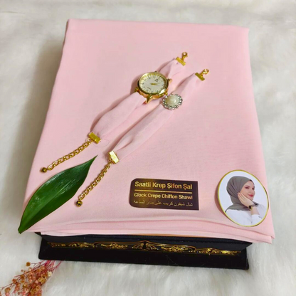 Ensemble Coordonné - Foulard en Crêpe Chiffon avec Montre & Bracelet