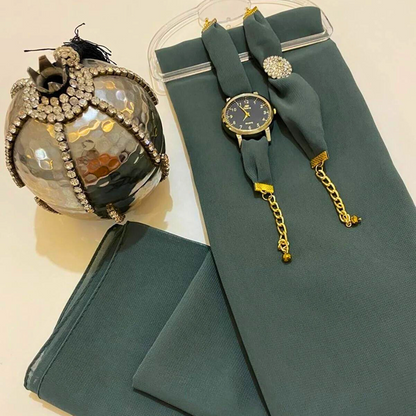 Ensemble Coordonné - Foulard en Crêpe Chiffon avec Montre & Bracelet